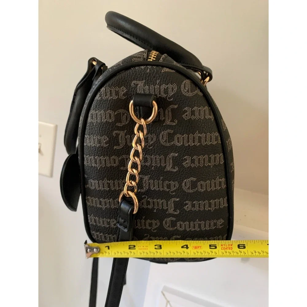 Juicy Couture Black Gothic Logo Barrel Satchel Crossbody Bag Heart Charm